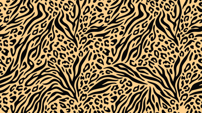 Animal print pattern with tiger and leopard spots, beige background