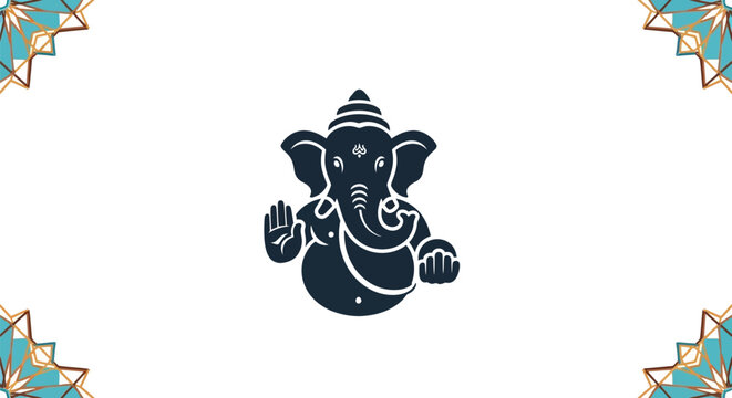 Minimalist silhouette illustration of Lord Ganesha in black.