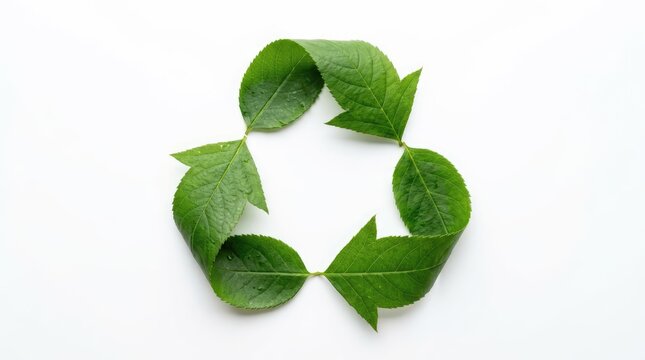 A symbol of environmental sustainability, a recycling logo formed by green leaves, emphasizing nature and eco-friendly practices