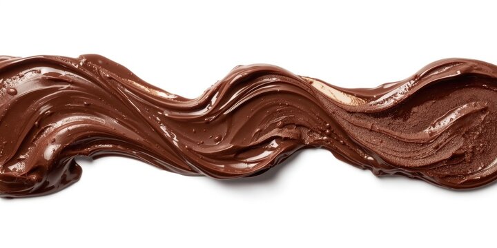 Textured chocolate paste swirls with glossy highlights on white background for dessert art