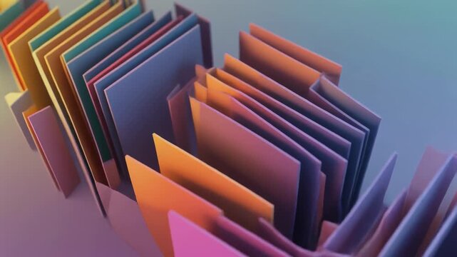 Abstract 3D geometric shapes transitioning in vibrant colors