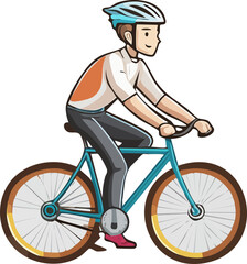 Fototapeta premium A man riding a bicycle, wearing a helmet and athletic clothing, enjoying a ride outdoors