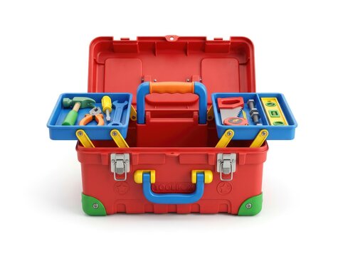 Open Red Toolbox with Tools Inside on White Background