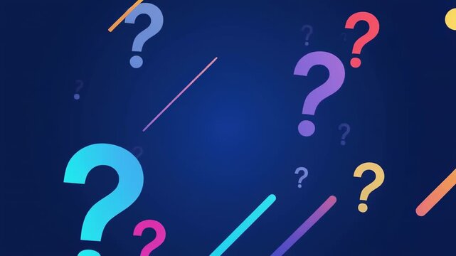 Abstract animated question marks fading in dark blue gradient