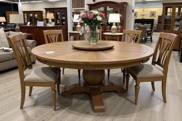 Obraz premium Wooden dining table with rotating center