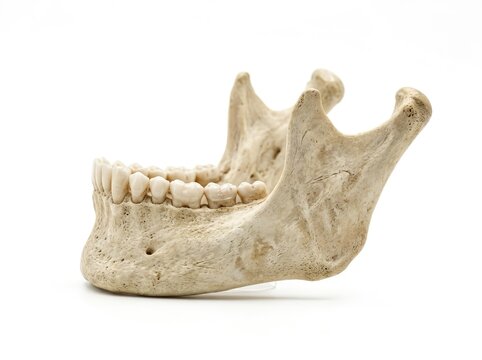 Human Mandible with Teeth Isolated on White Background