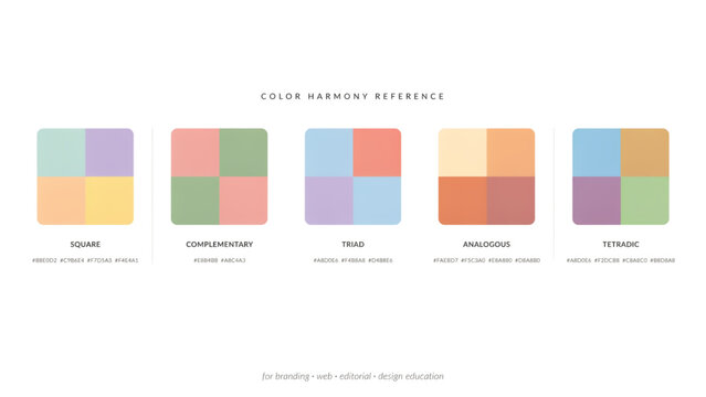Set of five square icons with four colorful quadrants in soft pastel tones for web and app design