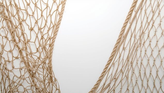 White background with natural rope fishing net texture for marine themed ads