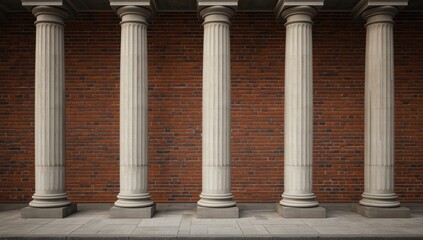 Fototapeta premium Classical stone columns against a textured brick wall