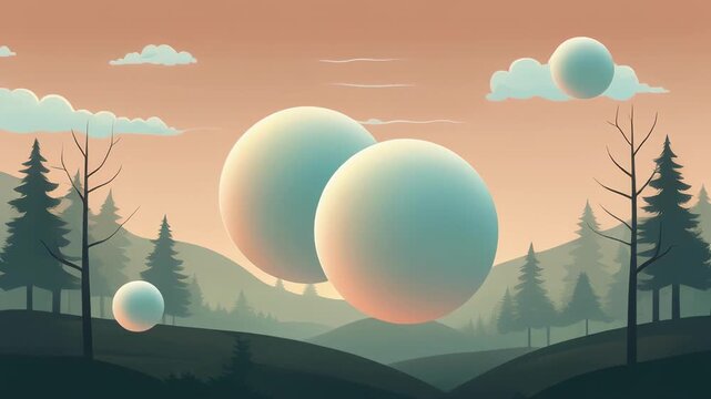 abstract colorful animated bubbles floating in warm sky scene