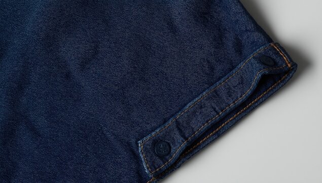 Close-up of a denim shirt sleeve with button detail