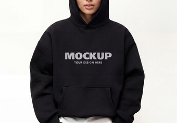 Oversized Hoodie Mockup on Model with Kangaroo Pocket