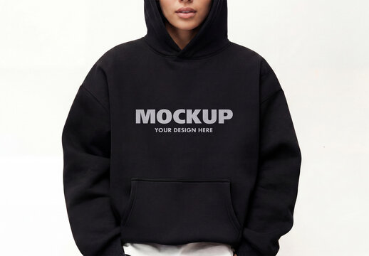 Oversized Hoodie Mockup on Model with Kangaroo Pocket