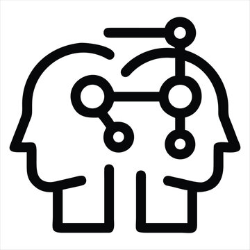 Two heads connected by network nodes symbolizing shared knowledge and collaboration during digital communication