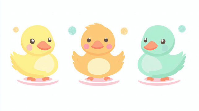 Cute cartoon baby duck characters set isolated on white background
