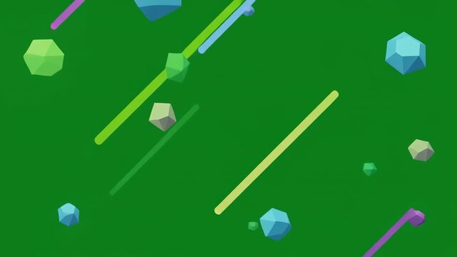 Abstract colorful geometric shapes floating in digital space