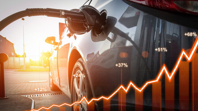 Rising Fuel Prices Financial Chart Concept Gas Station.