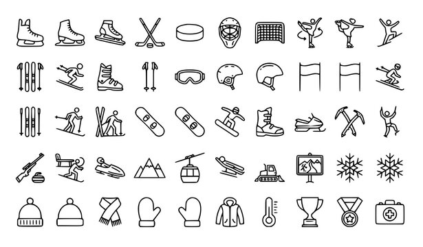 50 editable winter sport vector icons featuring skating hockey skiing and snowboarding