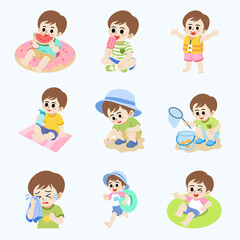 Fototapeta premium Cute Cartoon sheet Summer vacation boy illustration