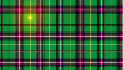 A detailed green and purple tartan pattern filling most of the frame.