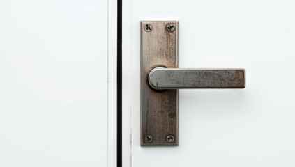 Fototapeta premium Close-up of a metal door handle on a white door