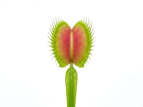 Venus flytrap with red inside and green outside in close-up view