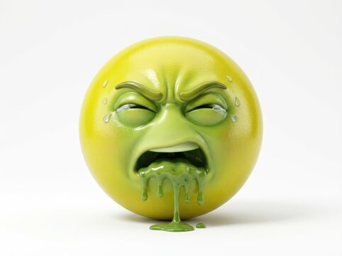 A nauseating yellow emoji spewing green slime, with a disgusted expression