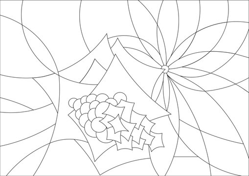 Disegno astratto con petali e grappolo centrale da colorare