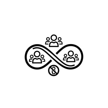 Infinity loop connecting groups of people with exclusion icon below