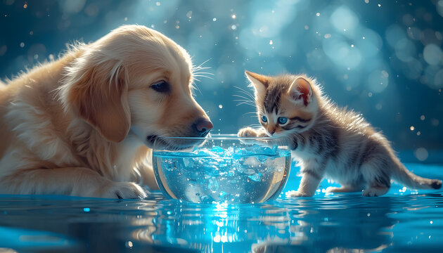 National Pet Hydration Awareness Month Happy Dog Drinking Fresh Water at Home in USA Pet Wellness Care