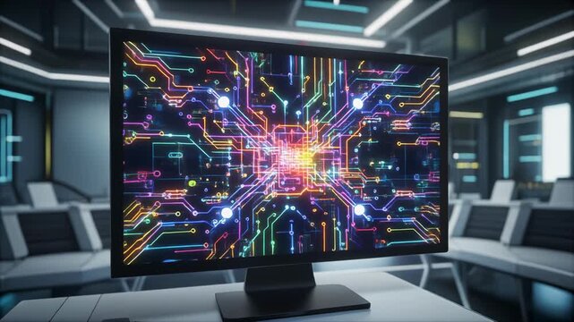 abstract digital data flow in futuristic server room