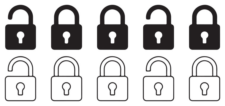 Different styles of stroke padlock icons for creative design projects. vector illustration eps 10