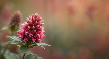 Obraz premium Red bee balm flower Monarda with copy space background for text or design