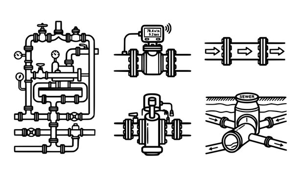 Industrial pipeline vector icon collection linear flow system plumbing graphic