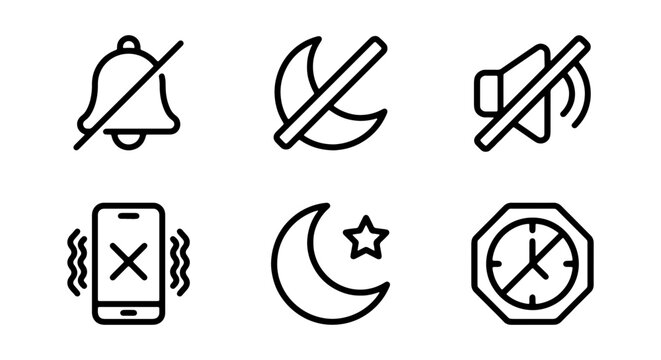 Silent Mode Icons, Do Not Disturb Symbols, Notification Settings Vector Set