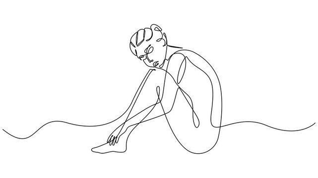 Animated self drawing of continuous line draw A nude woman&rsquo;s body is drawn in one line style. Woman in mediation minimalist trendy line art, animation of a seated nude woman