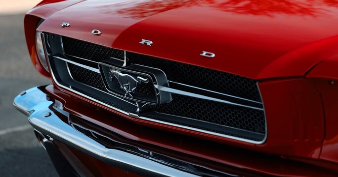 1964 Ford Mustang, legend super car, American car. vintage car headlight