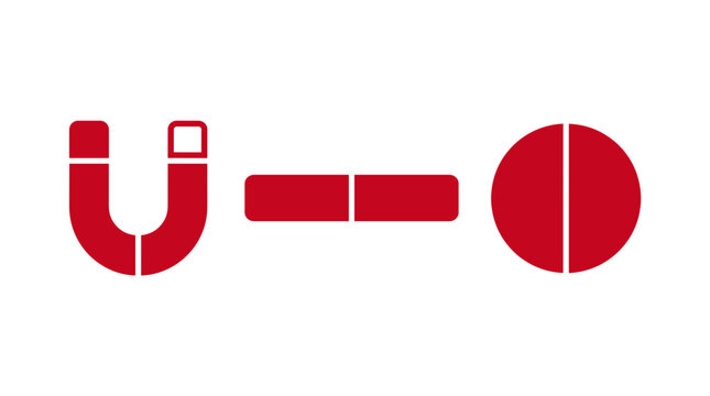 Set of three stylized red magnetic symbols against a white background