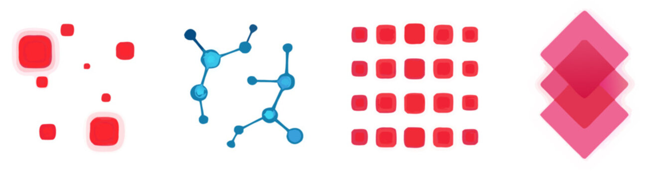 Abstract vector icons representing data science concepts, technology infrastructure, network communication, digital transformation, and modern information processing. 