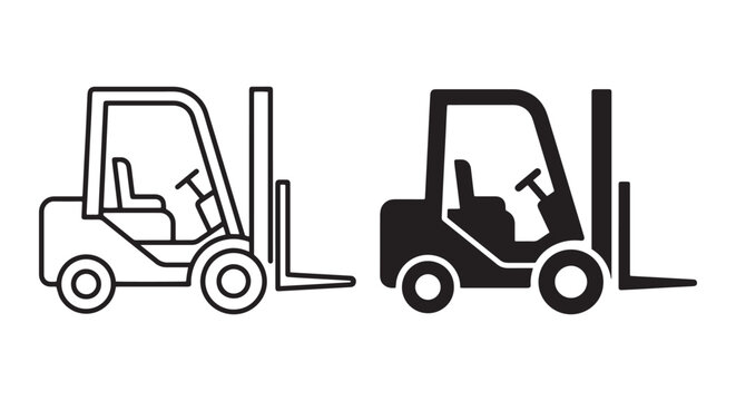 Black and white forklift truck icons Vector, illustration