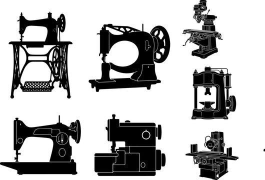 vintage sewing matchine and industrial machinery silhouette