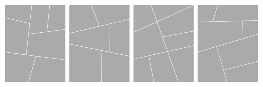 Set of collage grid manga comic storyboard layout panel blank template. Empty page frame for comic book, photo collage, poster, flyer. Vector illustration