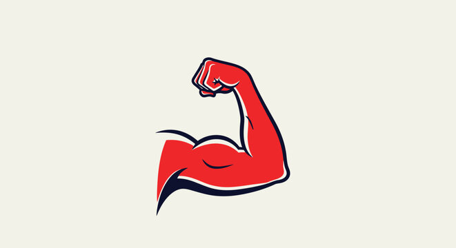 Minimalist vector illustration of a strong muscular arm flexing biceps representing power and fitness.