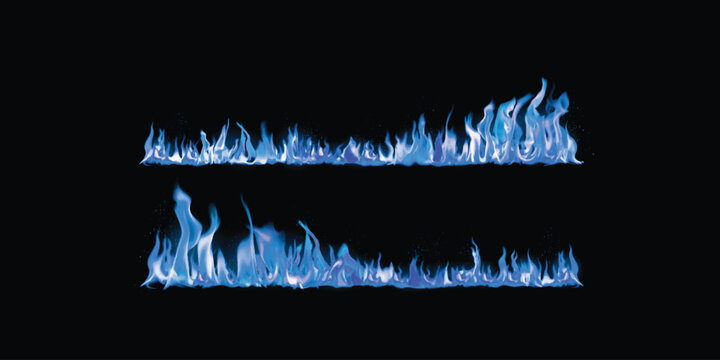 Blue fire flame realistic set