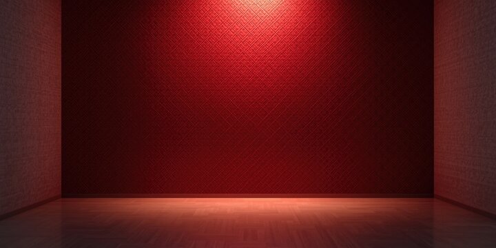 Red textured wall in an empty room with wooden floor