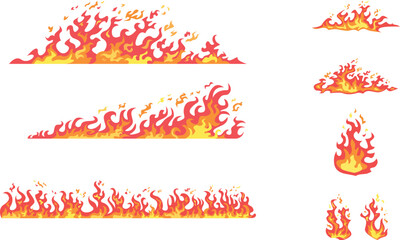 Set of fire flames on white background. Paper cut out art digital craft style. Vector illustration © malaika