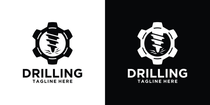 Drilling Logo Design with Gear and Drill Bit for Business.