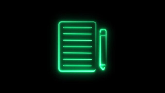 Neon glowing document and pencil animation for business and education