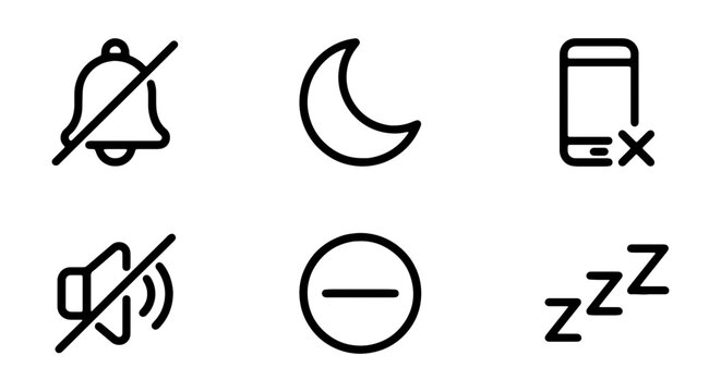 Silent Mode Icons, Mute Symbols, Sleep Icons, Do Not Disturb Vector Set