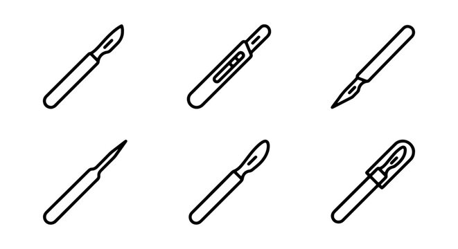 Scalpel Icons Set, Surgical Blade Vector Graphics, Medical Instrument Line Art, Healthcare Tools